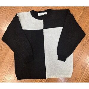 Vintage Shenanigans Sweater Womens Size M Black Silver Color Block 80s New Years